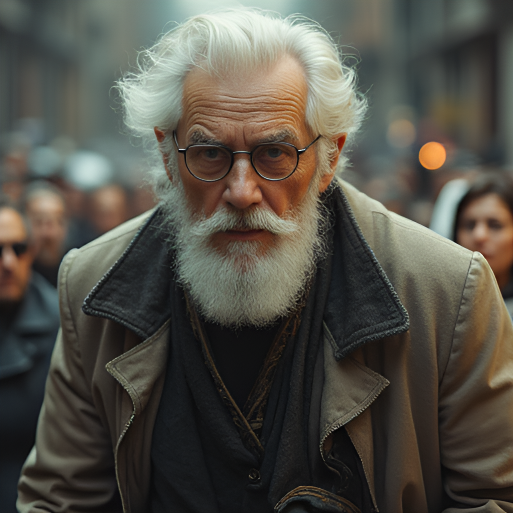 A modern, dynamic photo or illustration representing Juliusz Machulski himself, perhaps with iconic film frames subtly visible in the background, conveying his enduring influence.