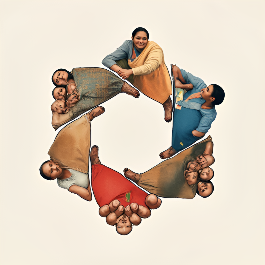 A symbolic image representing Małgorzata Trzaskowska's social involvement, perhaps showing hands holding together or people working on a community project, reflecting themes like women's rights, education, or social support.
