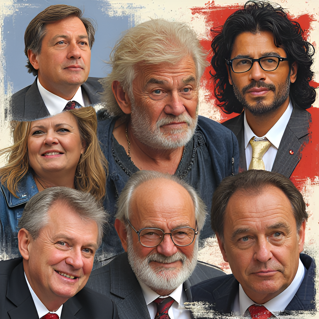A collage or montage featuring portraits of famous people born on June 7th, including Polish figures like Papcio Chmiel and international stars like Prince or Liam Neeson, in a dynamic and engaging visual style.