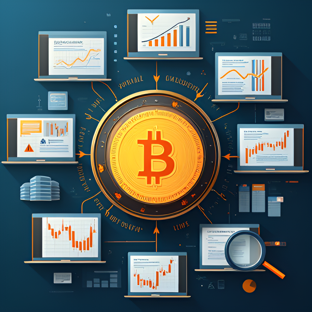 A conceptual image showing various factors influencing Bitcoin's price, such as news headlines (regulatory, adoption), supply/demand graphs, and perhaps a magnifying glass focusing on a price chart.