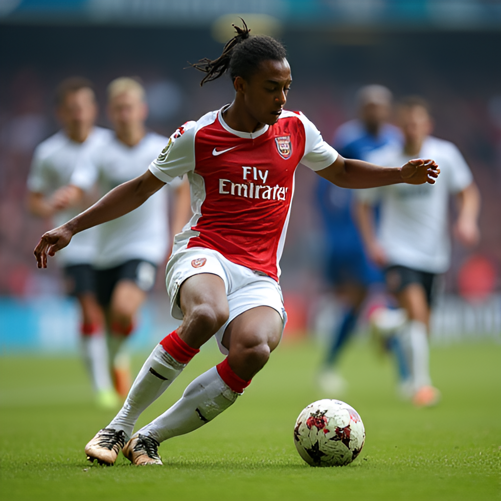 A close-up, dynamic shot of a footballer mid-action, striking the ball with power, surrounded by blurred opponents. The focus is on the player and the ball, conveying the intensity and skill present in the Leagues Cup matches, with a subtle stadium background.